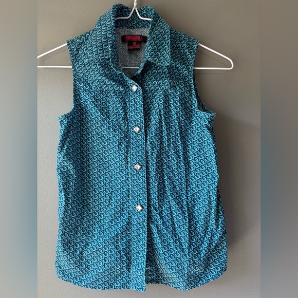 Rock and Roll Denim size S Sleeveless Blue Horseshoe  Patterned Women's Vest/top - Picture 1 of 7